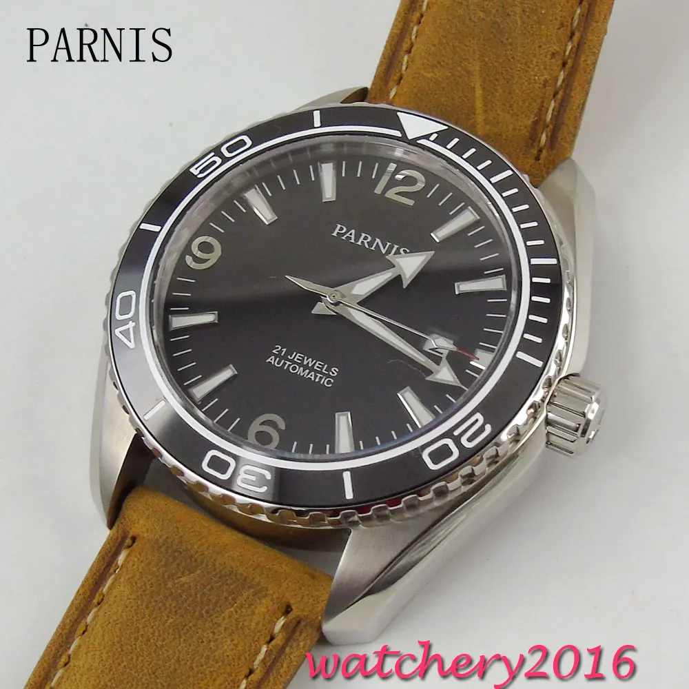Новинка мужские наручные часы Parnis с черным циферблатом из нержавеющей стали 21