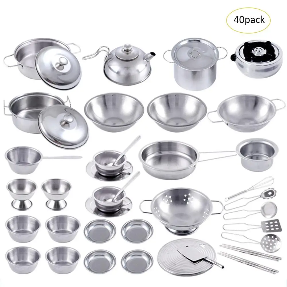 40pcs 18 шт./25 шт./32 шт./40 шт. игровые игрушки супер анти-осень из нержавеющей стали игрушки для мальчиков и девочек детский игровой дом кухонная игрушка Se - Цвет: 40pcs