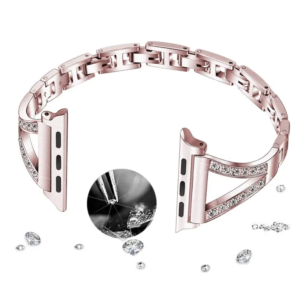 Rose Pink Joyozy модные часы со стразами ремешок для часов аpple из нержавеющей стали ремешок для часов apple watch 38 мм/40 мм/42 мм/44 мм - Цвет ремешка: Rose Pink