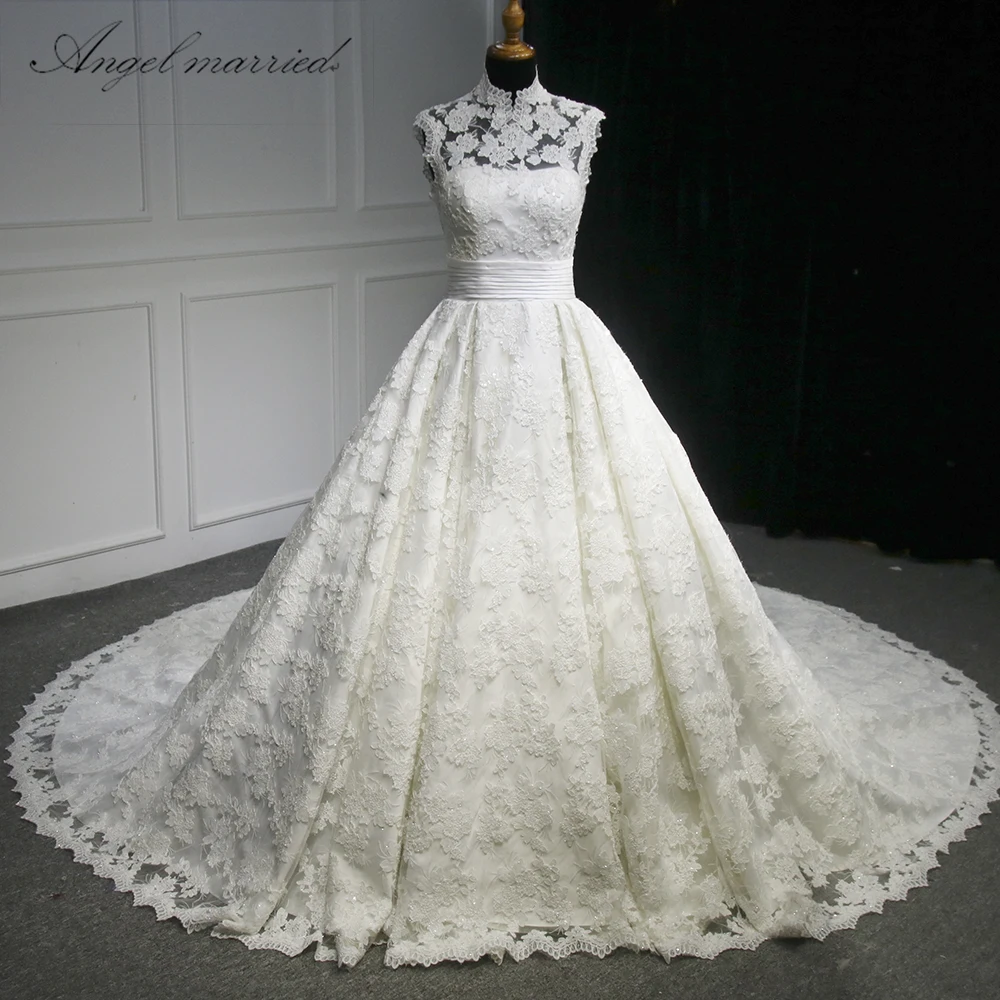 Свадебное платье Angel свадебное с высоким воротом кружевное со шлейфом vestido de noiva
