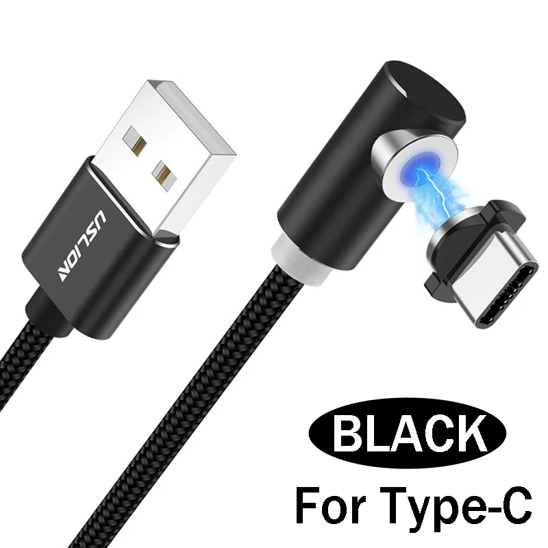 USLION быстро Магнитный кабель Micro Тип usb C USB кабель Зарядное устройство для iPhone XS х R samsung S10 S9 магнит Android телефонный кабель Шнур - Цвет: Black For Type C