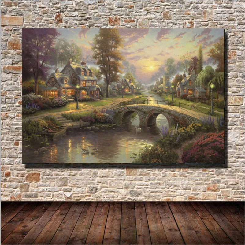 Фабричная картина маслом с изображением сказочного города пейзажа настенное