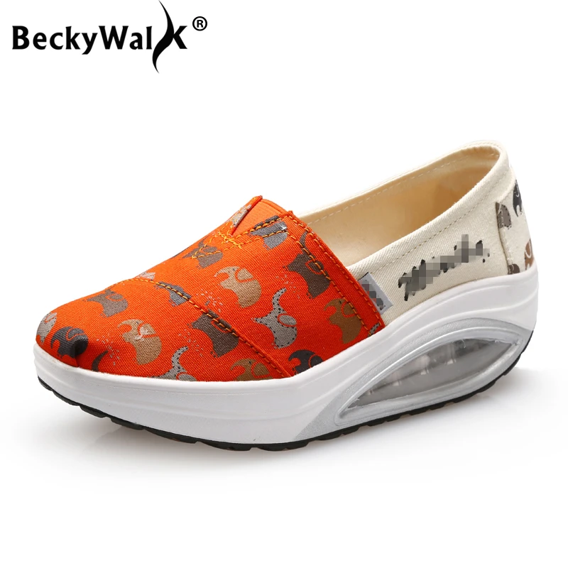 BeckyWalk новые осенние женские холщовые туфли с толстой подошвой модные лоферы на