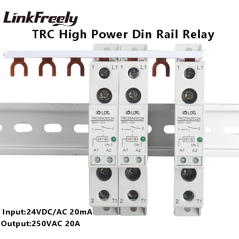 TRC-25A20C24 высокой мощности Din рейку реле 24VDC/AC 20mA вход 250VAC 20A выход Мягкий Запуск электромагнитного контакта релейный модуль