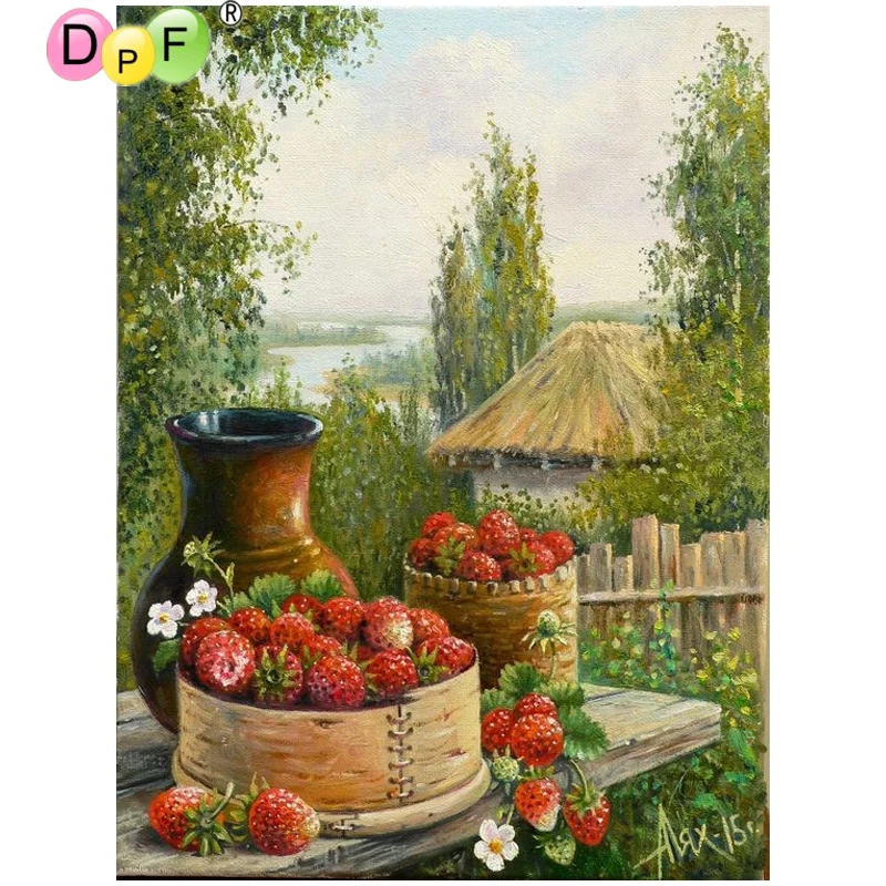 DPF DIY клубника 5D дома декоративная Бриллиантовая мозаика комплект квадратных