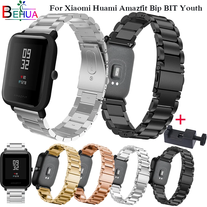 Металлический браслет из нержавеющей стали для Xiaomi Huami Amazfit Bip BIT Youth ремешок для часов с регулировкой замена инструмента Браслет Ремни