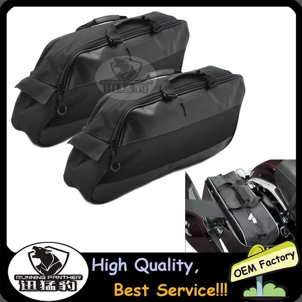 Saddle Bags Leather + nylon Black Large Tour Pack Saddlebag Soft Liner Bag For HARLEY FLH FLTR FLHX FLTCU Touring 1996-2013 2012