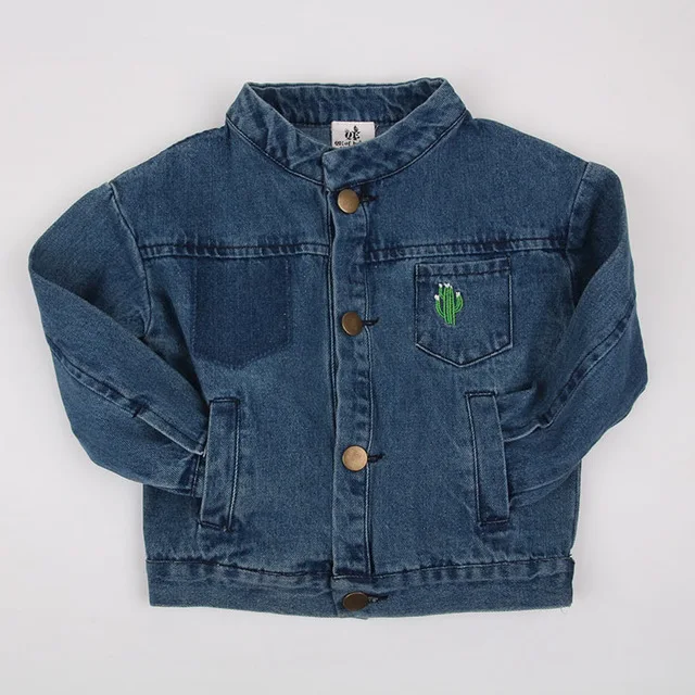 

1 2 3 4 5 Y Kids Jacket Spring Autumn Cactus Embroidery Baby Girls Jackets Boy Clothing Casual Turn-down Collar Denim Child Coat