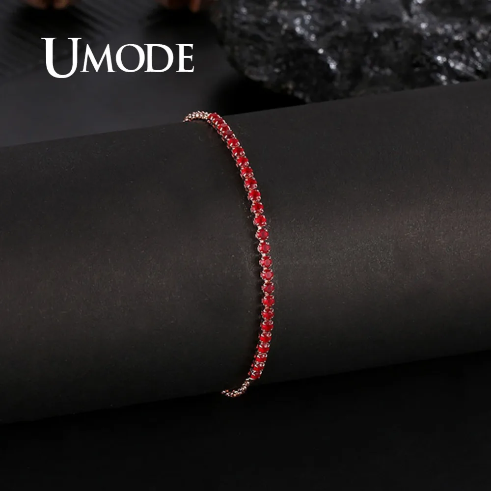 UMODE, 6 цветов, модные женские теннисные браслеты, циркониевая цепочка, розовое золото, женские модные ювелирные изделия для девочек UB0128