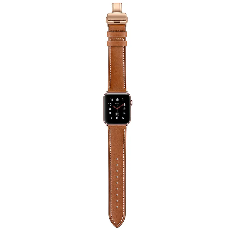 Серия 4 3 2 1 кожаный ремешок для apple watch Band 42 мм 38 мм iwatch 44 мм 40 мм соединитель из нержавеющей стали бабочка Пряжка запястье