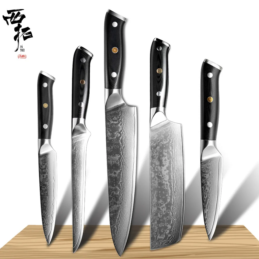 5PCS Set XITUO дамасский нож шеф-повара, набор острых ножей, Кливер, нож для обвалки, японский нож, Профессиональный кухонный нож для приготовления пищи - Цвет: 5PCS Set