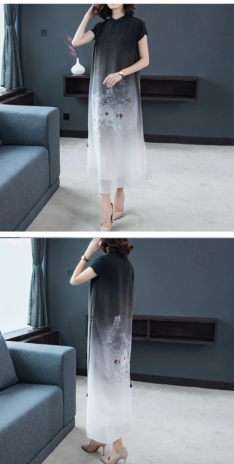 Розовое шелковое платье, винтажное, улучшенное, Cheongsam, элегантное, большой размер, весна-лето, новые женские платья X897
