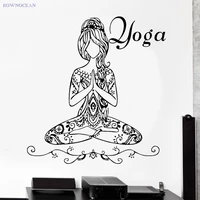 rownocean indian yoga god meditating lotus art wall stickers home decor vinyl removable decoration living room bedroom gym f 05