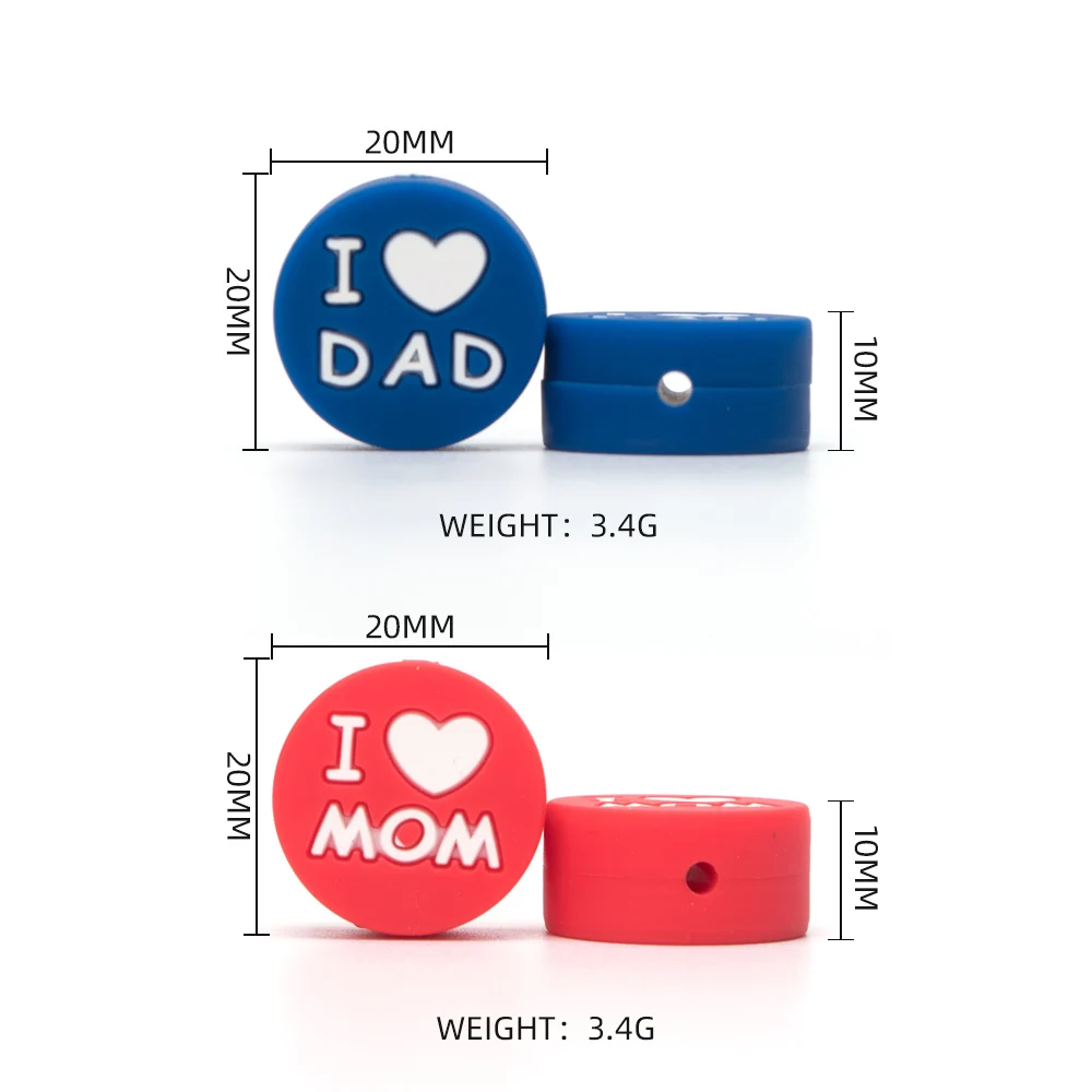 5 шт. круглые силиконовые бусы I Love Mom Dad 20 мм Ожерелье-прорезыватель бисер DIY BPA Free