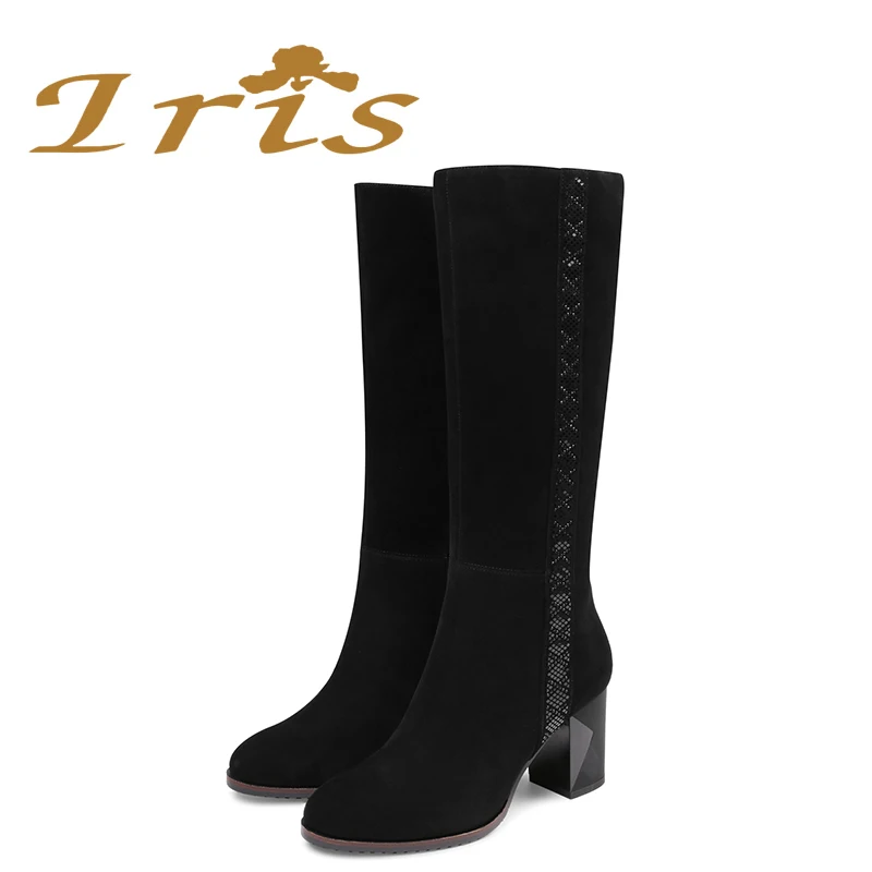 IRIS/Сапоги до колена из натуральной кожи на высоком каблуке женские черные