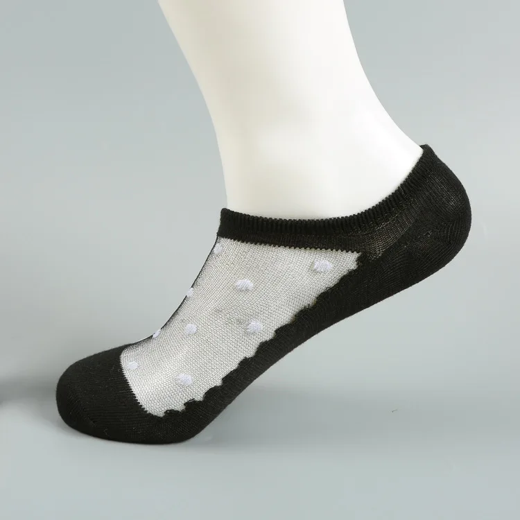 MEI LEI YA 5 Pairs/Bag New Hot Spring And Smmer New Hot Glass Ladies Boat Socks Fashion Cotton Dot Pattern Invisible Socks - Цвет: black