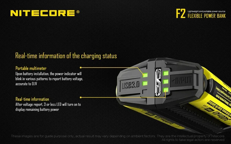 TOPSALE NITECORE F2 USB зарядное устройство 2x18650 аккумулятор гибкий внешний аккумулятор 2A Smart 2 слота источник питания портативные аксессуары для освещения