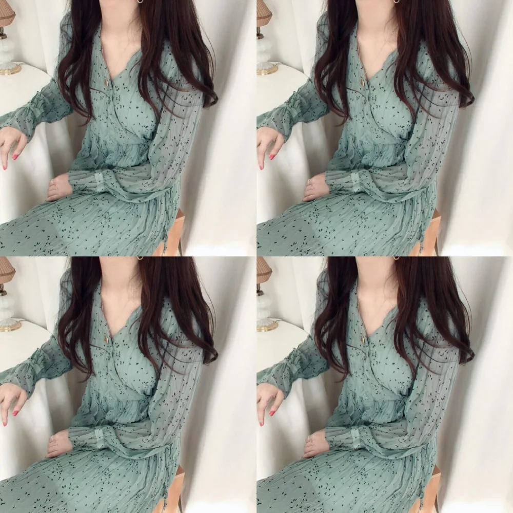 2019 Design Ruffled Dresses Women Fashion Flare Sleeve Slim Waist A Line Pleated Bow Tie Green Black Purple Vintage Shirt Dress | Женская