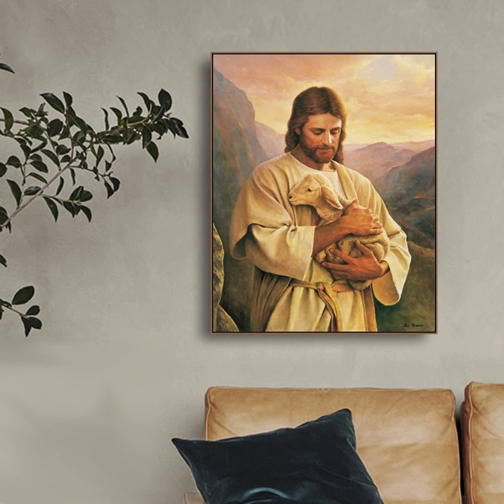 

Jesus Embraced The Lamb Canvas Painting Calligraphy Canvas Art Print Home Decor Canvas Wall Art Picture for Living Room Church