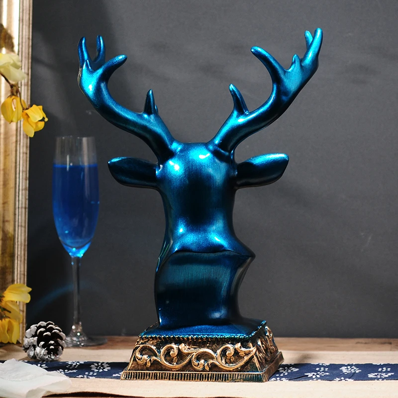 Синий серии Творческий Элегантный Ручная роспись Милу олень Лось голова фигурки