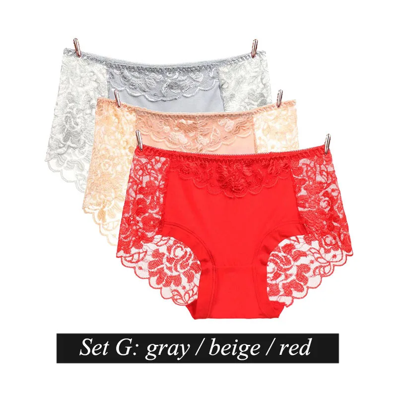 set G BllooBeell, 3 шт., однотонное женское нижнее белье, трусики для девушек, сексуальные кружевные трусы, с вырезом, со средней посадкой, дамское нижнее белье, модал, большой размер XXXL - Цвет: set G