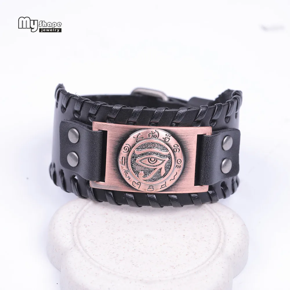 Black-Antique Copper My shape religion мужской браслет, Викинг глаз Хоруса широкие подлинные браслеты с кожаными ремешками браслеты Древние египетские мифы Isis - Окраска металла: Black-Antique Copper