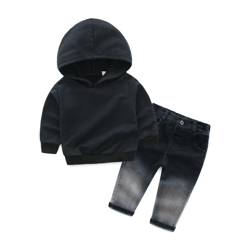 Autumn Baby Boys Clothes Set Hooded Long Sleeve Children Boy Clothing Kids Black T-shirts+Jeans Pants Tracksuit outfits | Детская одежда