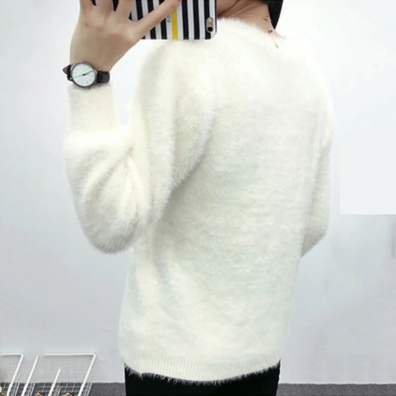 2019 New Mohair Women Autumn Winter Sweater O-neck Knitted Short Ladies Pull Femme Pullover 6 Colors High Quality | Женская одежда