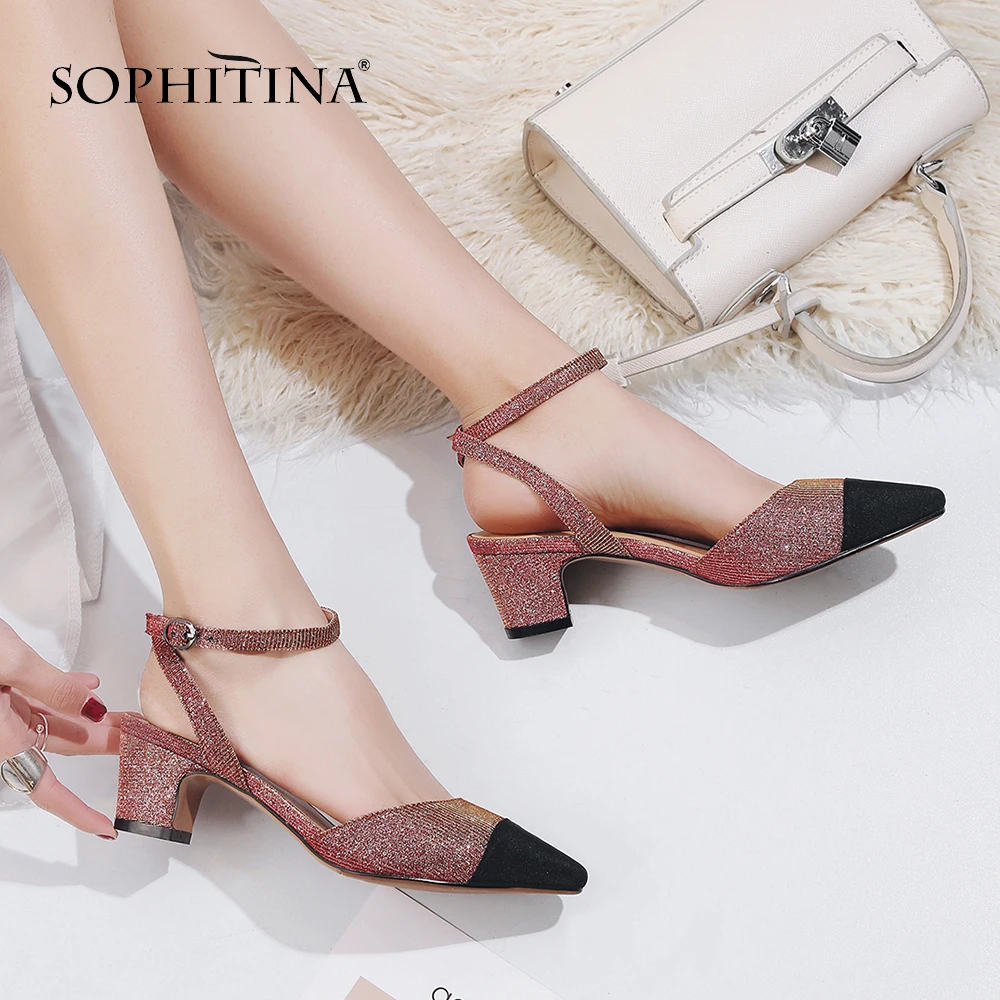 SOPHITINA/Новинка; стильные женские босоножки для офиса; модная обувь с пряжкой на ремешке; шикарная обувь; сезон весна-осень; женские босоножки на квадратном каблуке; MO191