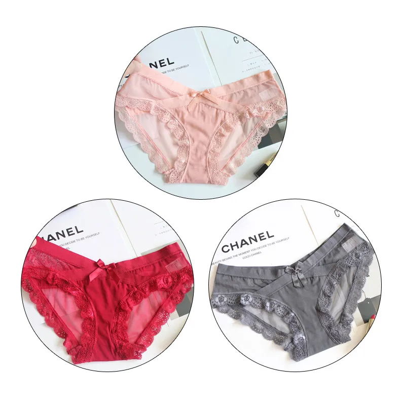 pink red gray TERMEZY, 3 шт., новинка, сексуальные женские трусы с кружевным краем, нижнее белье из хлопка с низкой талией, дышащее модное нижнее белье, шесть цветов - Цвет: pink red gray