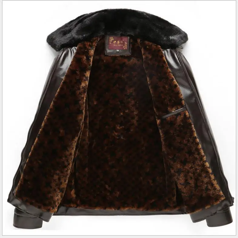 Мужской зимний пуховик из искусственной кожи с бархатной подкладкой | Мужская