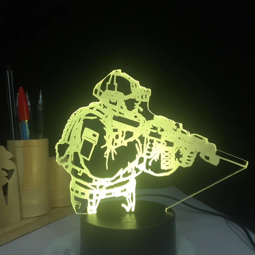 Армейский солдат USB 3D лампа 7 цветов Сенсорное дистанционное управление