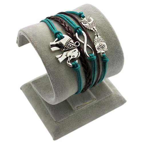 Для женщин Винтаж Многослойные Полые Плетеный слон сова 8 кулон браслет