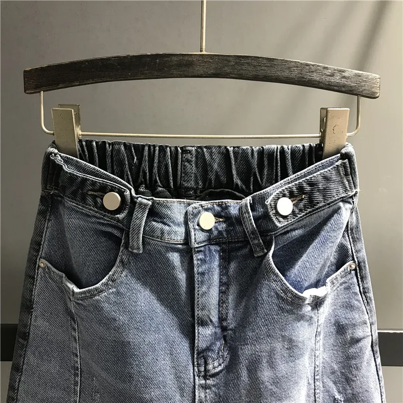 Hot Sale Ripped Jeans Women High Waist Washed Denim Female Casual Elastic Pants Stretch Solid Loose K517 | Женская одежда