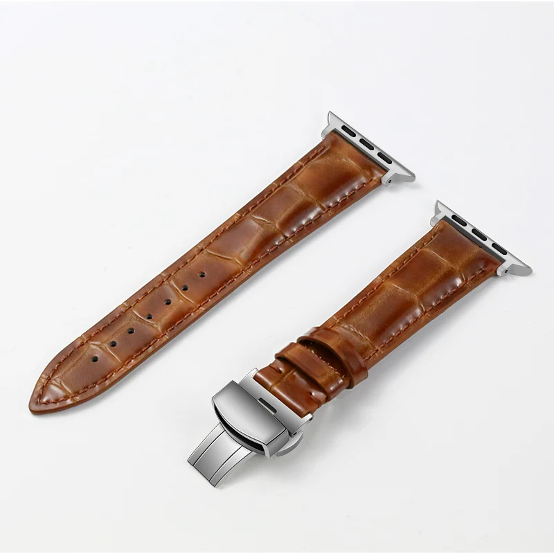 Silver-Light Brown STJ телячьей кожи ремешок для наручных часов Apple Watch серии 3/2/1, 42 мм, 38 мм, версия для наручных часов Apple Watch спортивный ремешок для наручных часов iWatch серии 4 40 мм 44 мм - Цвет ремешка: Silver-Light Brown