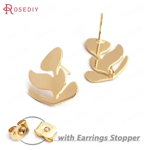 (34991)10 шт. лист дерева 21x15 мм 24 К золотой цвет латунные листья дерева серьги гвоздики Высокое качество Diy аксессуары ювелирные изделия