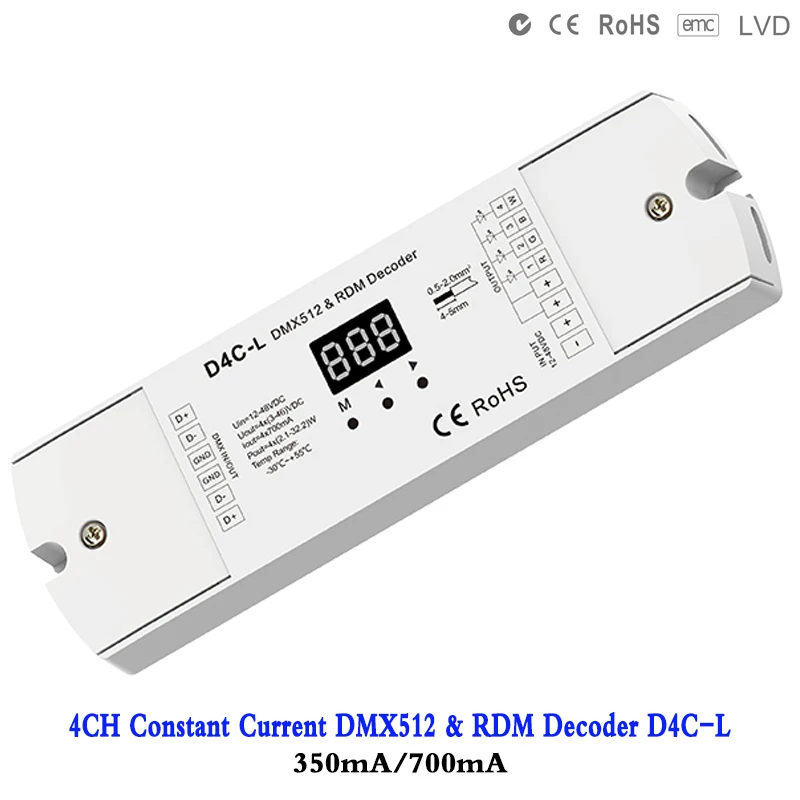 D4C L 4CH CC DMX512 декодер 4 канал ПВМ текущий приемник 350mA/700mA RGB/RGBW светодиодный