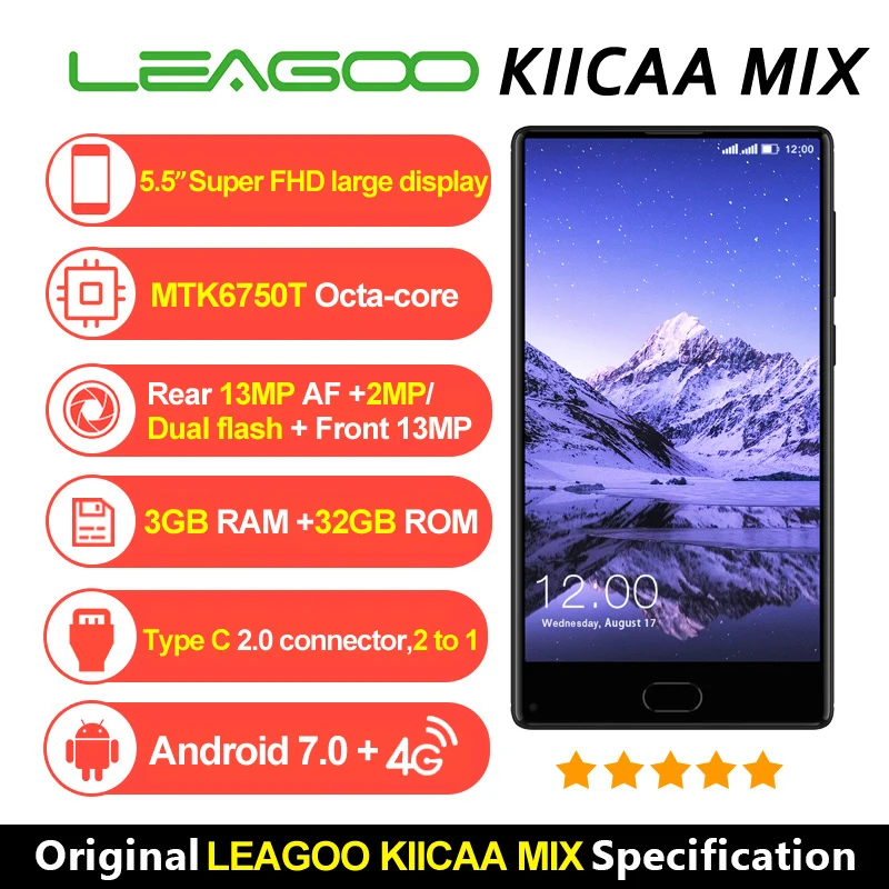 LEAGOO KIICAA MIX смартфон 5 &quotдисплей Android 7 0 MTK6750T Octa Core 3 ГБ оперативная память 32