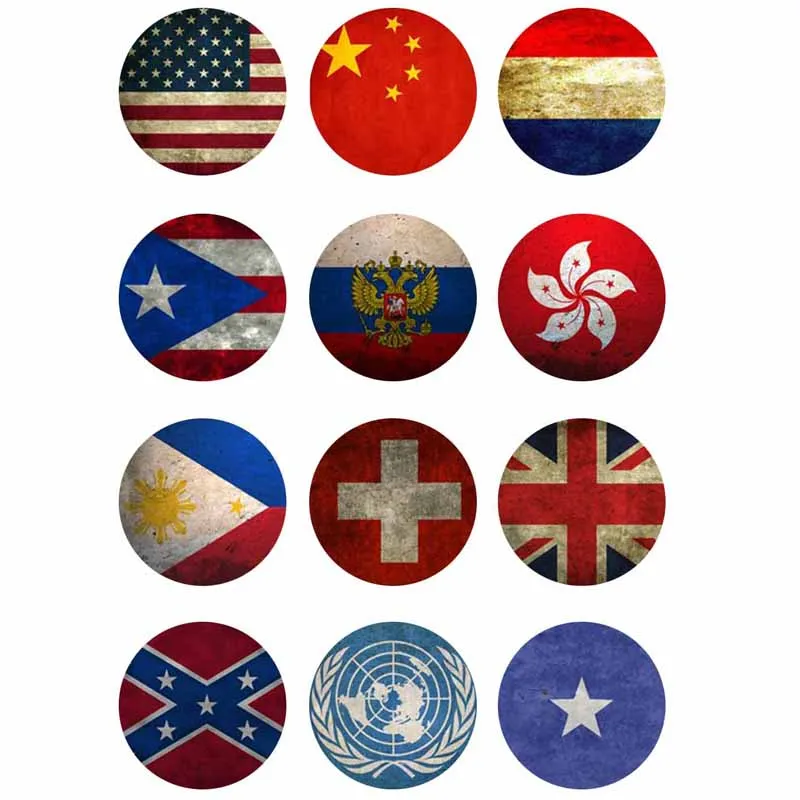 

10mm 14mm 16mm 12mm 20mm 25mm 379 12pcs/lot Flag Mix Round Glass Cabochons Jewelry Findings 18mm Snap Button Charm Bracelet