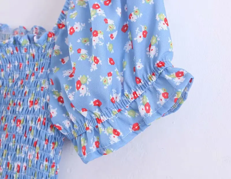 2019 винтажное голубое платье с цветочным принтом Vestido шикарное женское миди центр
