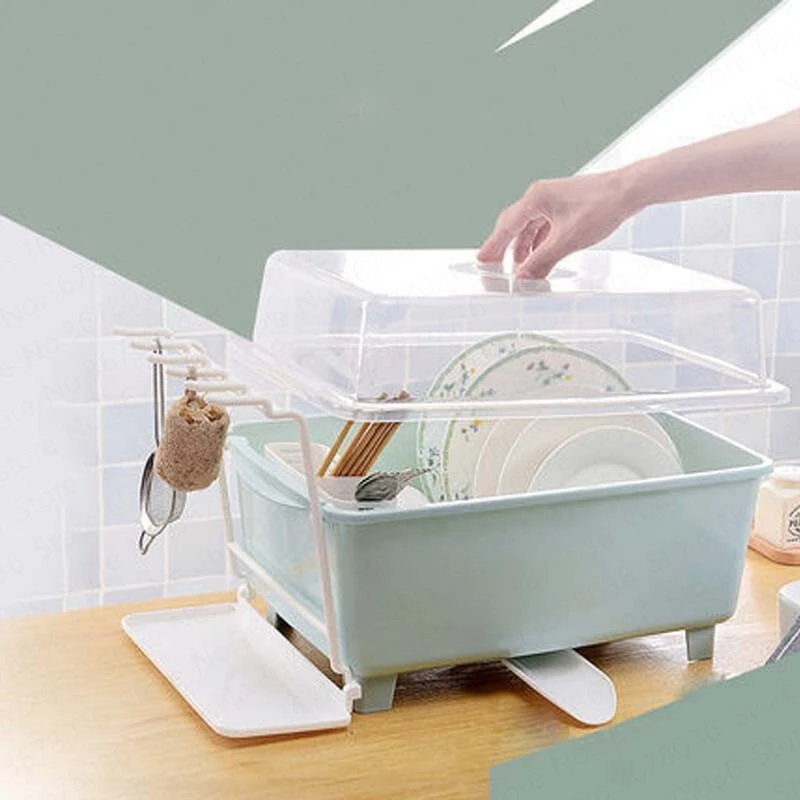 Kitchen Cupboard with Lid Drain Rack Mounted Tableware Storage Box Cabinet Large Double Layer Dish | Дом и сад