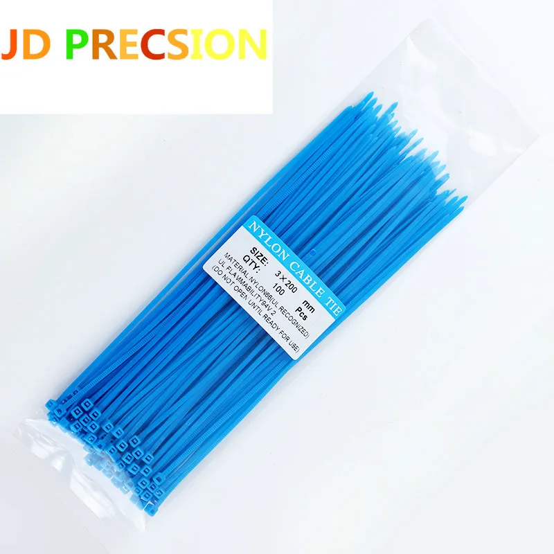 blue 2,5/200 мм 100 шт цветные застежки-молнии 8 дюймов Пластиковые самофиксирующиеся нейлоновые закручивающиеся крючки и петли кабельные стяжки 8 кг проволочные связывающие ремни - Цвет: blue