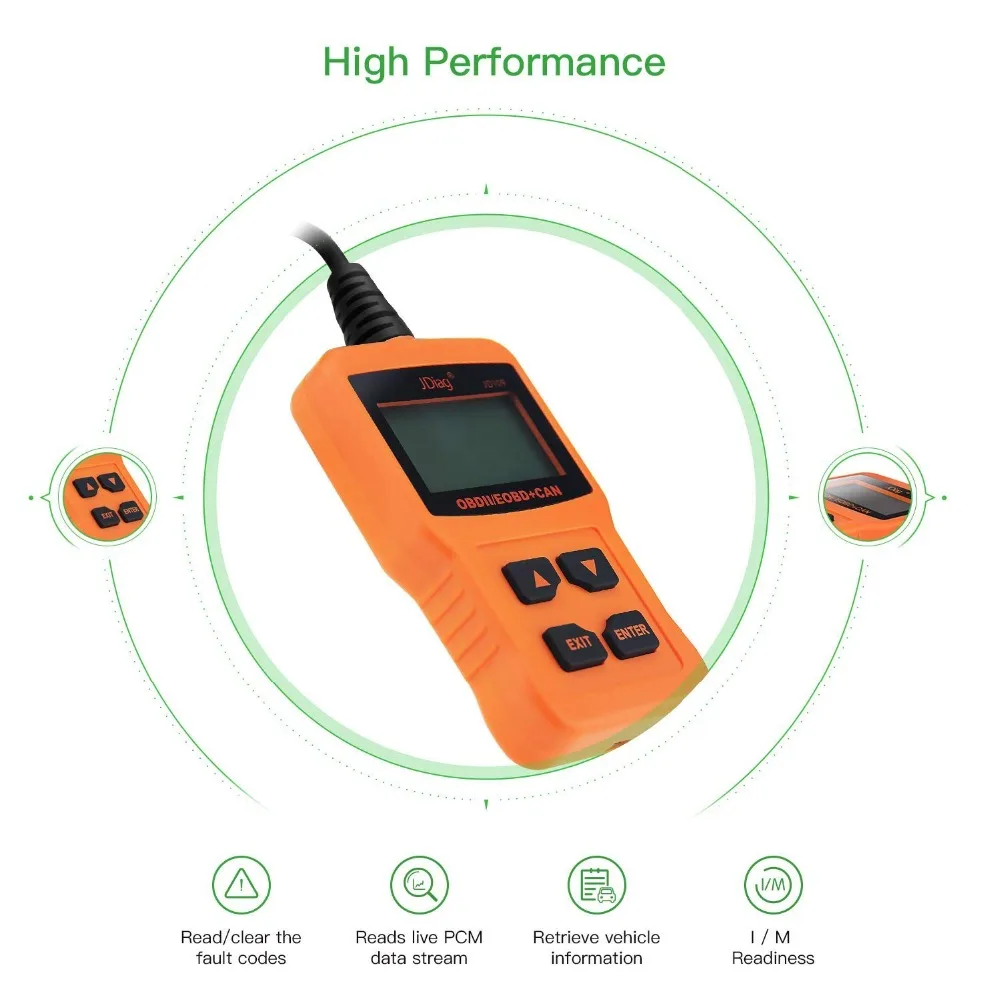 2019 Newest JDiag OBD2 Scanner Car Engine Fault Code Reader CAN Diagnostic Scan Tool JD109 Suitable Compatible EOBD Vehicles |