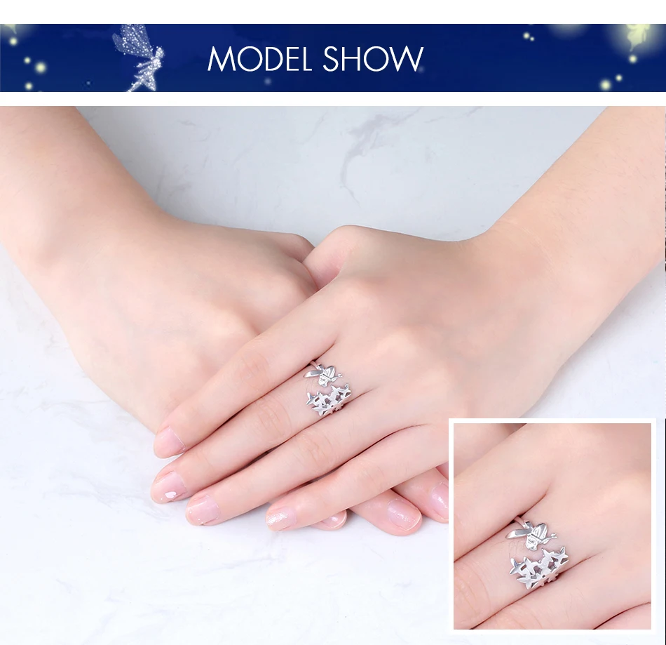 Effie queen 925 пробы серебряные женские кольца Фея Ангел с крыльями эльф регулируемое кольцо для большого пальца женские серебряные ювелирные изделия Anillos BR99
