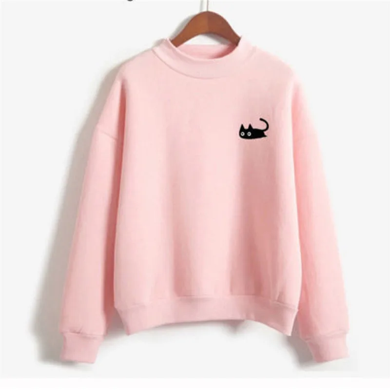 Толстовка женская с капюшоном Модный свитшот принтом милого кота Повседневный