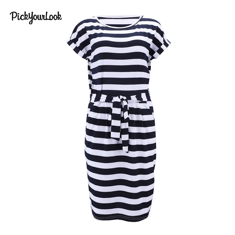 PickyourLook Полосатое платье Бандажное летнее Сарафан 2018 с коротким рукавом