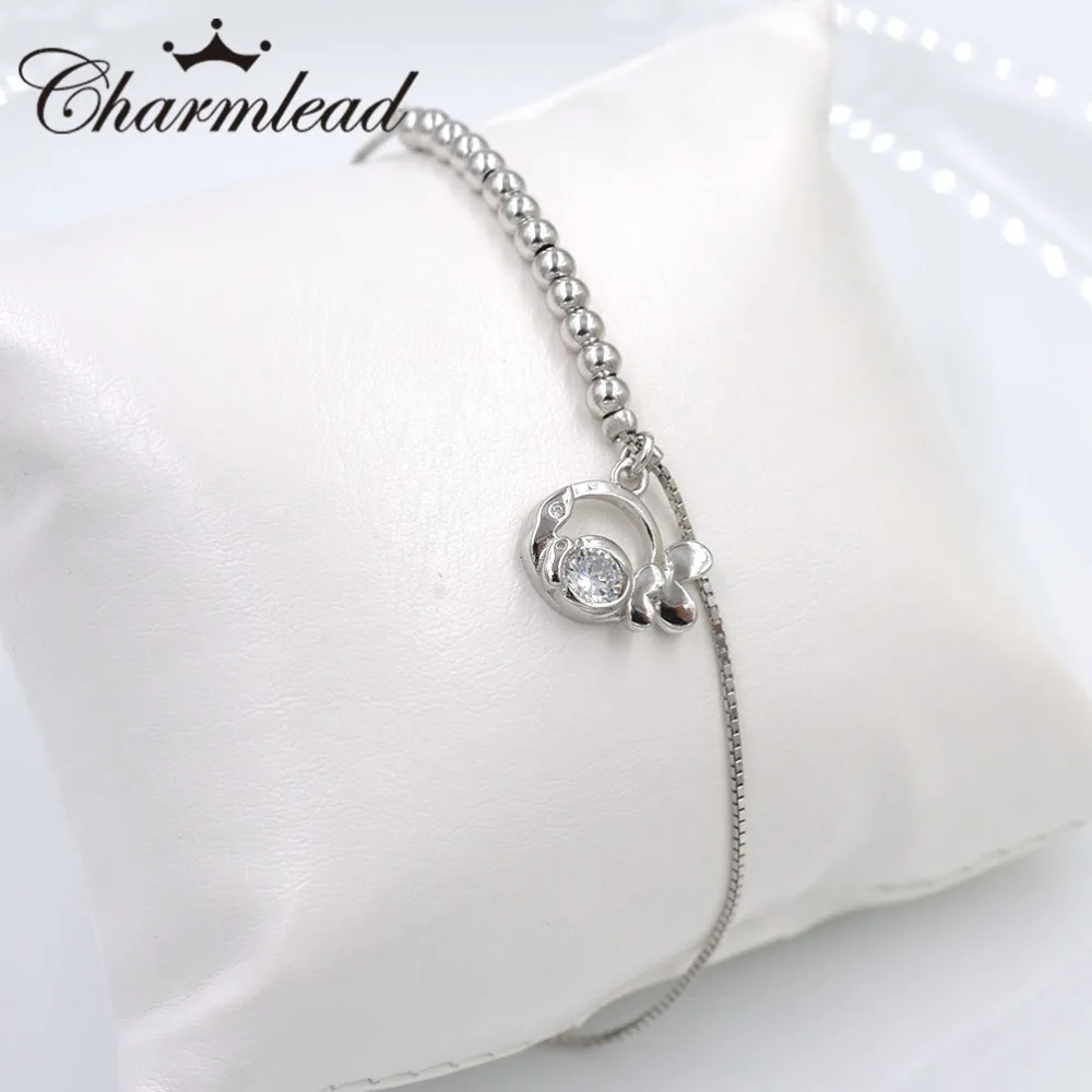 Charmlead 925 пробы Серебряный кулон Рыба Симпатичные шарики браслет Bling каменный