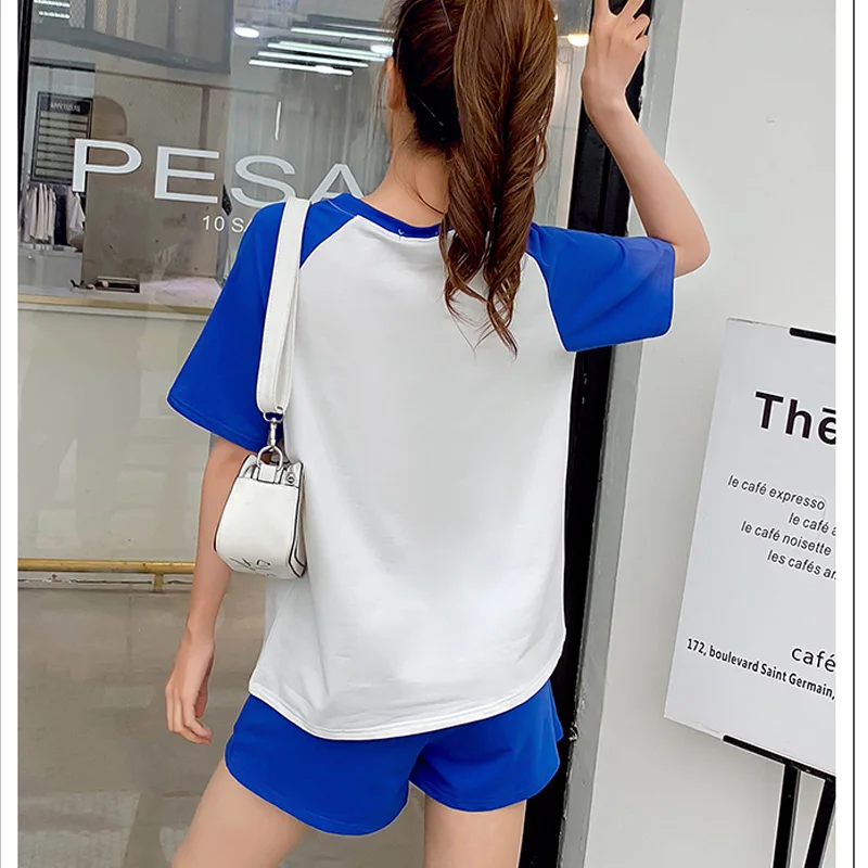 Korean 2 Piece Set Women Summer For Loose BROOKLYN 96 Letter Print T-Shirt And Elastic Hot Shorts Clothing | Женская одежда