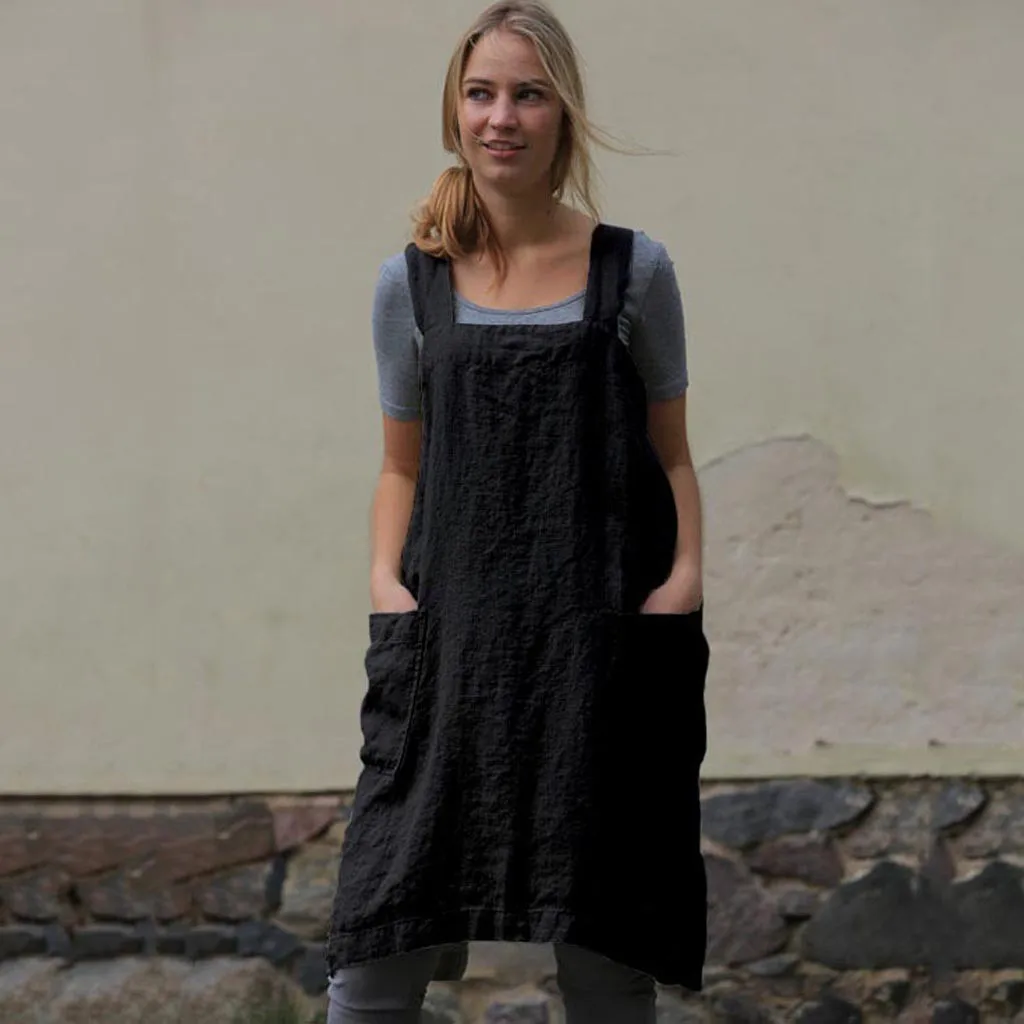 Женское платье-сарафан с квадратным перекрещивающимся фартуком для садовой