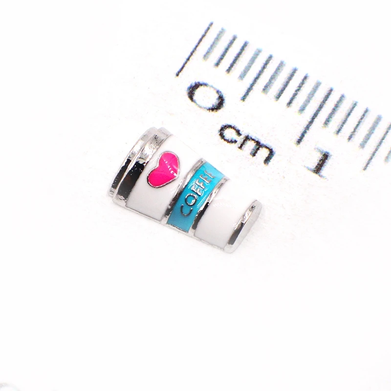 Enamel Pink Heart Coffee Cup Red Machine Floating Charms Alloy DIY Locket Accessories Season Jewelry Gift Making
